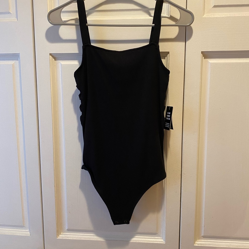 Express black ribbed body suit with cutout back - size M - Never worn
